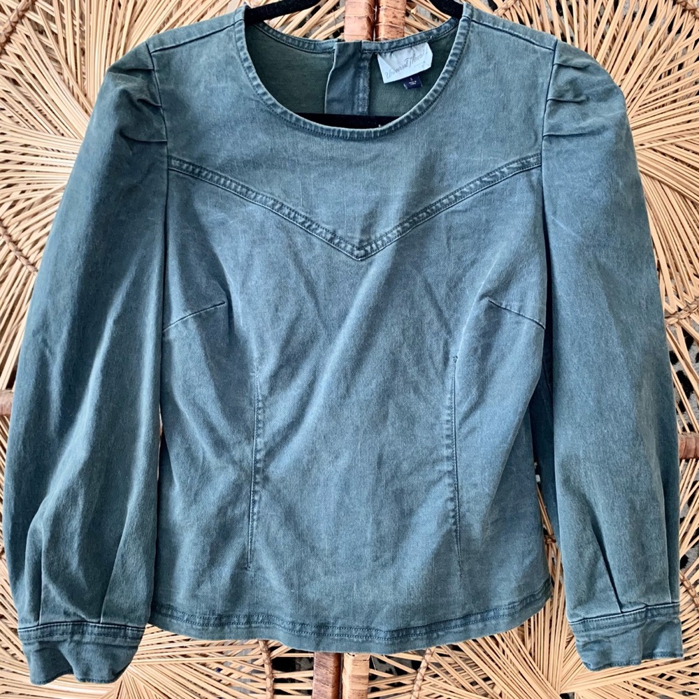 Green Stretchy Jean Dress Shirt
